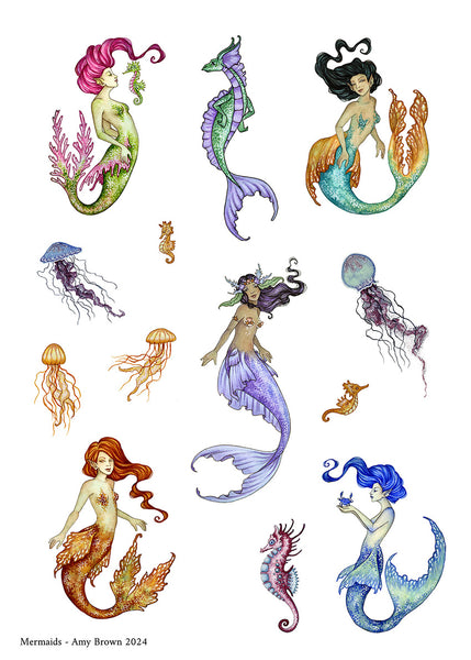 mermaids, dragons, jellyfish, seahorses