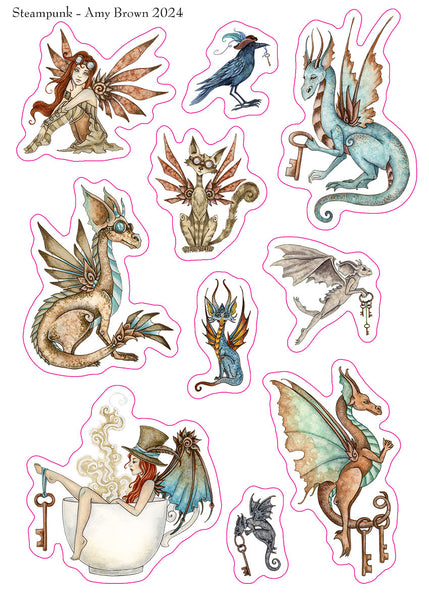 fairies, dragon, cat, gargoyle, crow, antique keys, teacup