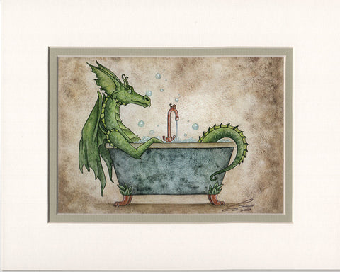 Matted Print - Dragons Love Bubble Baths
