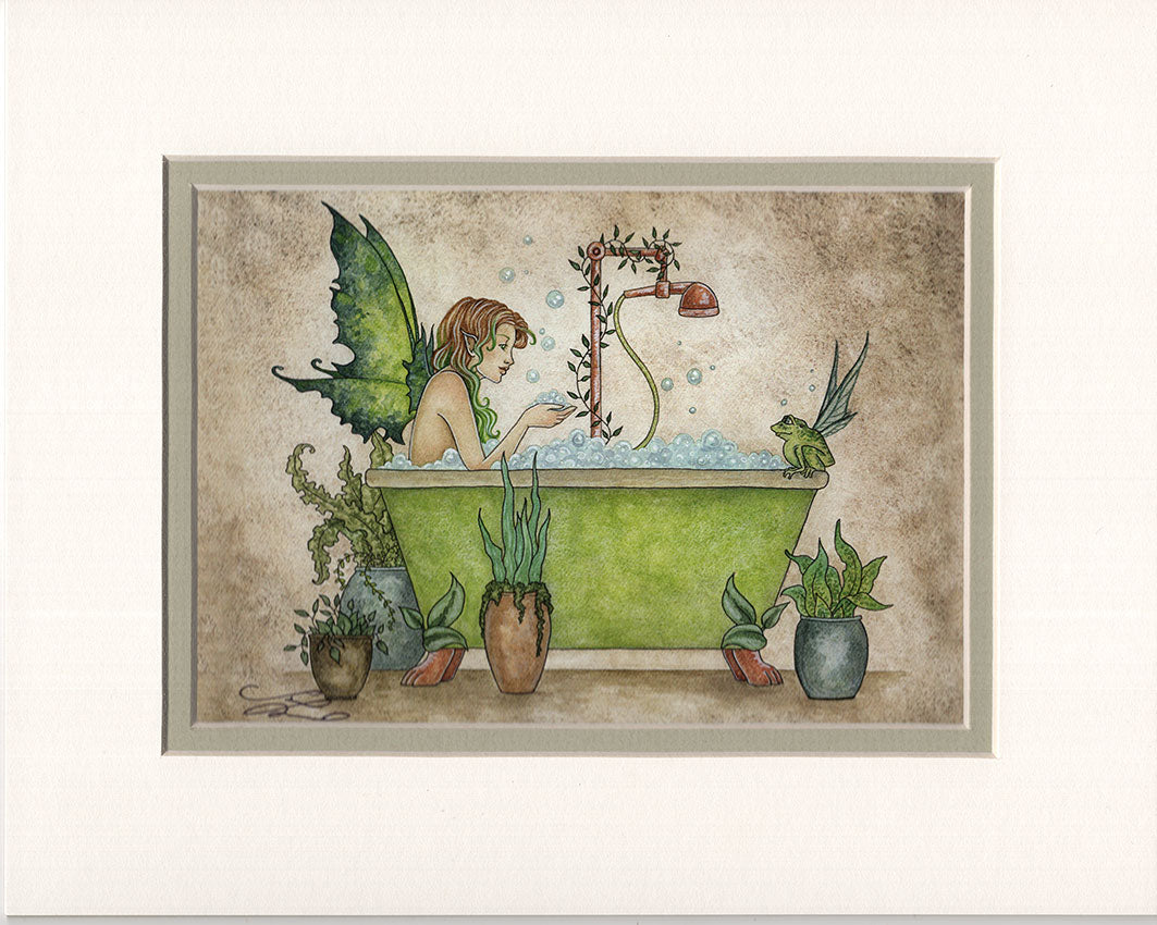 Matted Print - Fairies Love Bubble Baths