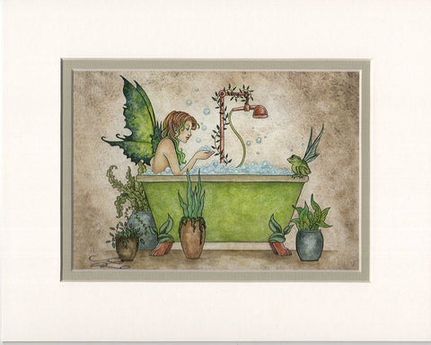 Matted Print - Fairies Love Bubble Baths