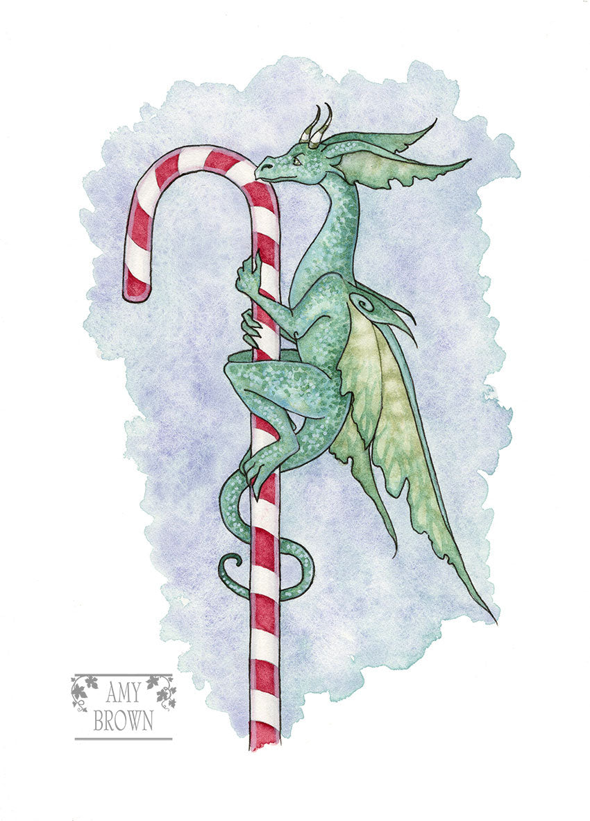 5x7 MINI-PRINT - Candy Cane Dragon II