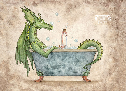 5x7 MINI-PRINT - Dragons Love Bubble Baths