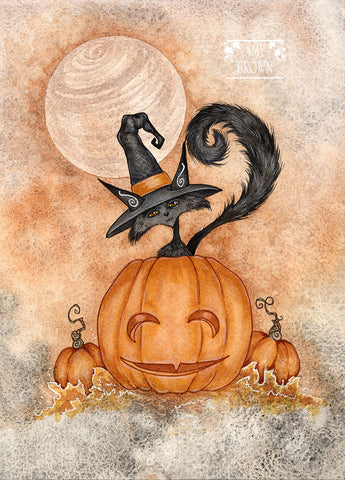 5x7 MINI-PRINT - Halloween Witch Cat