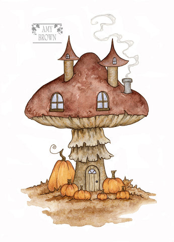 5x7 MINI-PRINT - Fall Mushroom House