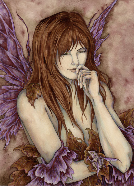 auburn haired fae looking contemplative, with fall leaves