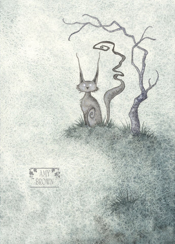 SMALL WATERCOLOR PAINTING - Spooky Cat