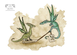 5x7 MINI-PRINT - Tea Dragons