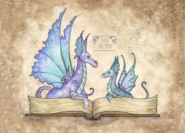 5x7 MINI-PRINT SET - Book Dragons