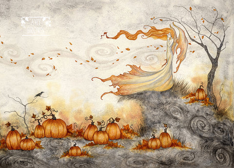5x7 MINI-PRINT - Whispers In The Pumpkin Patch