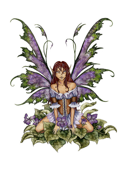 purple fairy sitting in violets