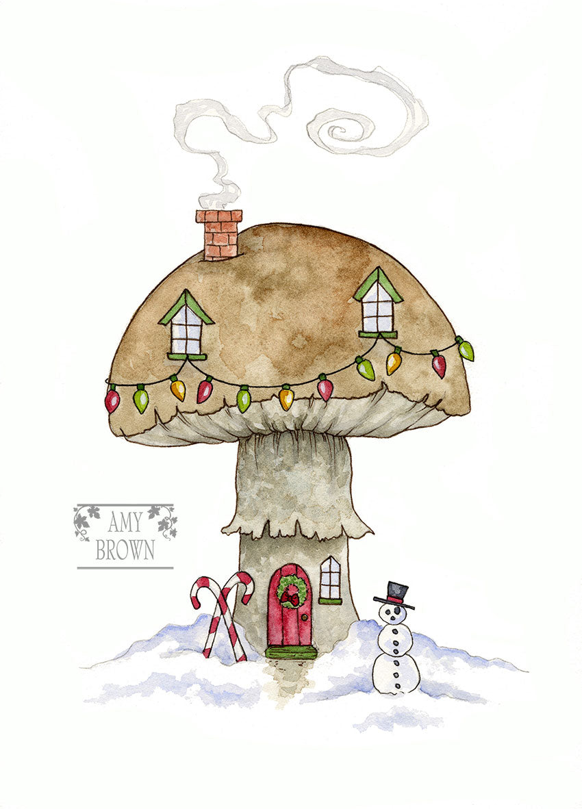 5x7 MINI-PRINT - Winter Mushroom House