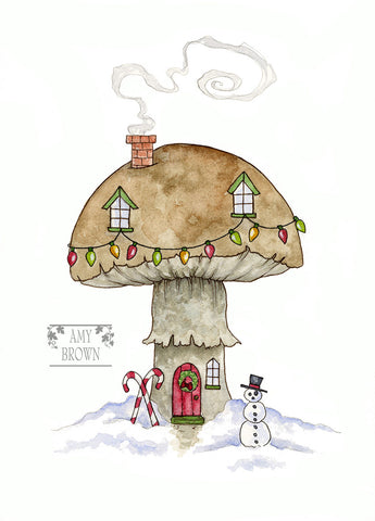 5x7 MINI-PRINT - Winter Mushroom House