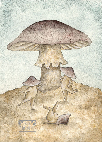 WATERCOLOR PAINTING - Mushroon Party version 2 5x7