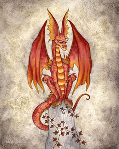 WATERCOLOR PAINTING - Red Dragon 8x10
