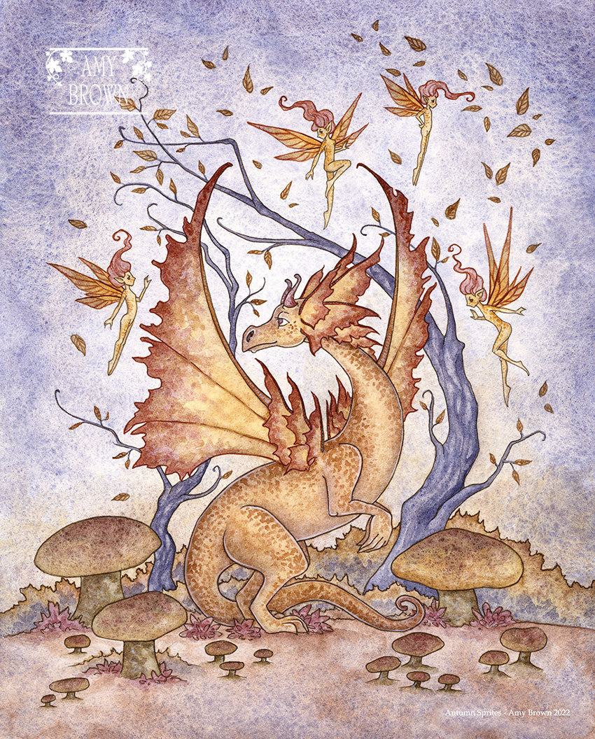 A fall dragon is surrounded by autumn sprites