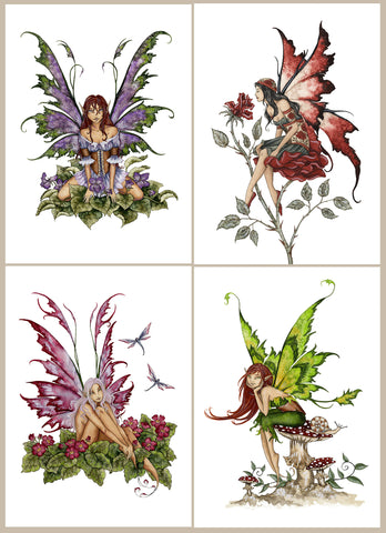 collection of fairies sitting in flowers, leaves, or on a musroom