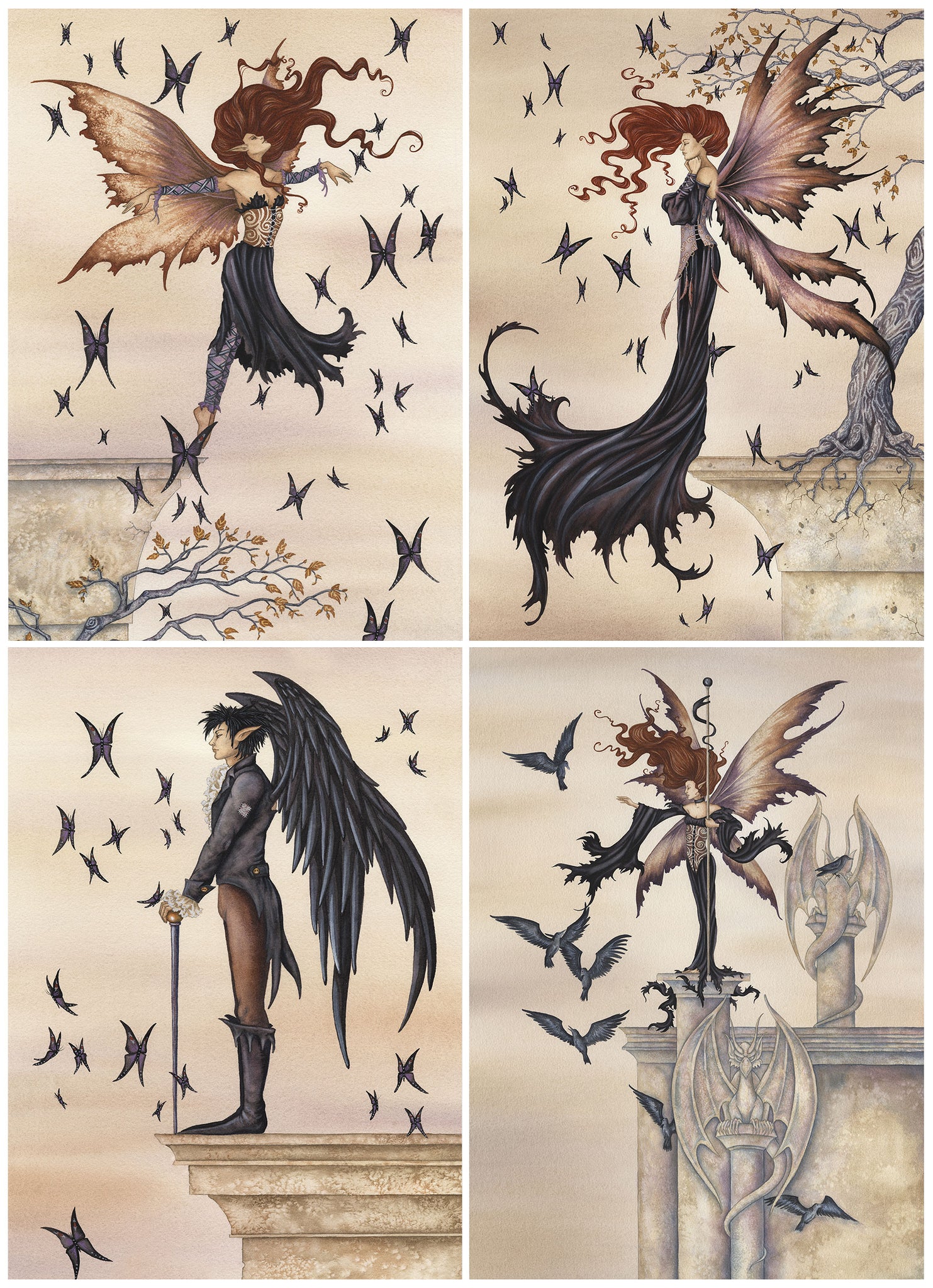 a collection of goth style Amy Brown faeries