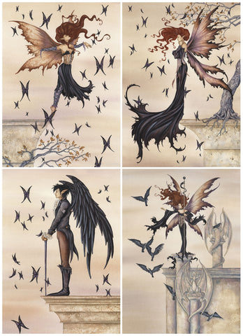 a collection of goth style Amy Brown faeries