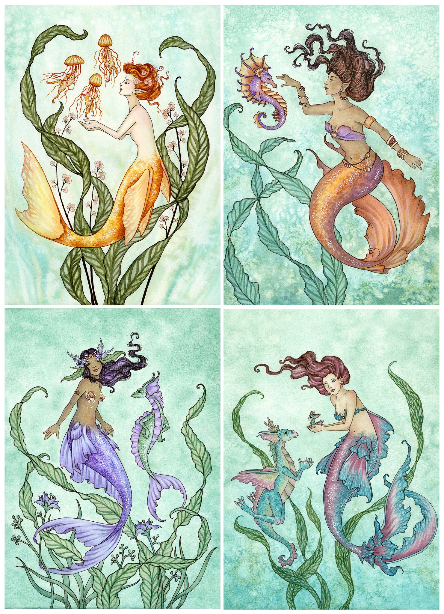 collection of 4 colorful mermaids