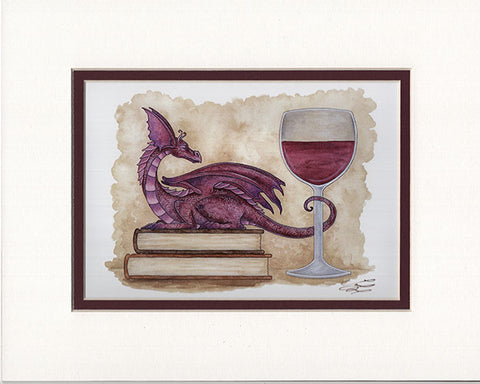 Matted Print - Wine & Books