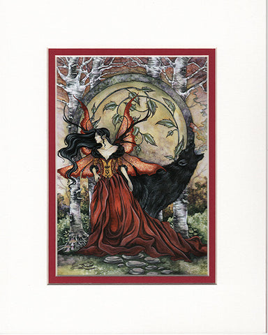 Red fairy standing with a large black bearlike creature