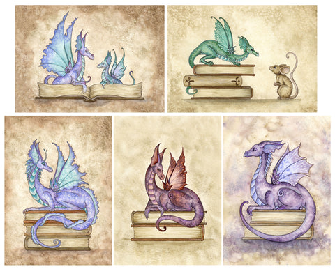 5x7 MINI-PRINT SET - Book Dragons