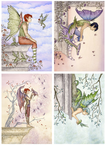 set of 4 prints featuring male fairies