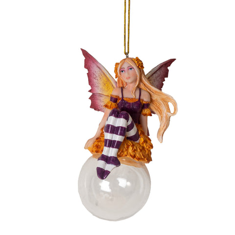 wine/gold fairy sitting on bubble hanging ornament