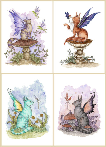 a collection of fairy cat prints