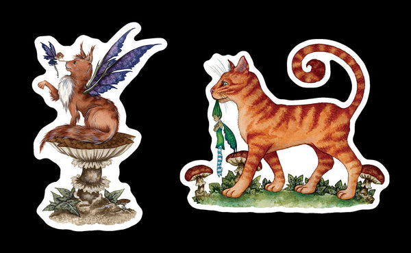 cat stickers with little fairies