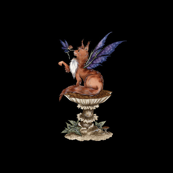 Fairy cat on a mushroom against a black background