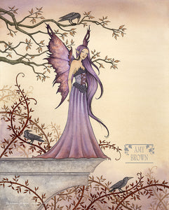 fairy on ledge with ravens and thorns