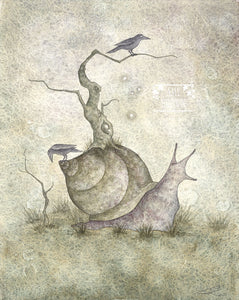 WATERCOLOR PAINTING - Dark Forest Snail 8x10