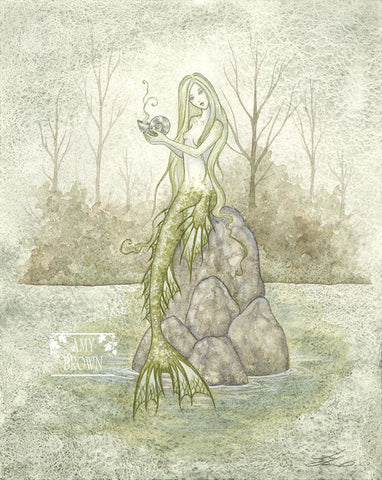WATERCOLOR PAINTING - Pond Mermaid 8x10