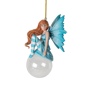 blue fairy sitting on bubble hanging ornament