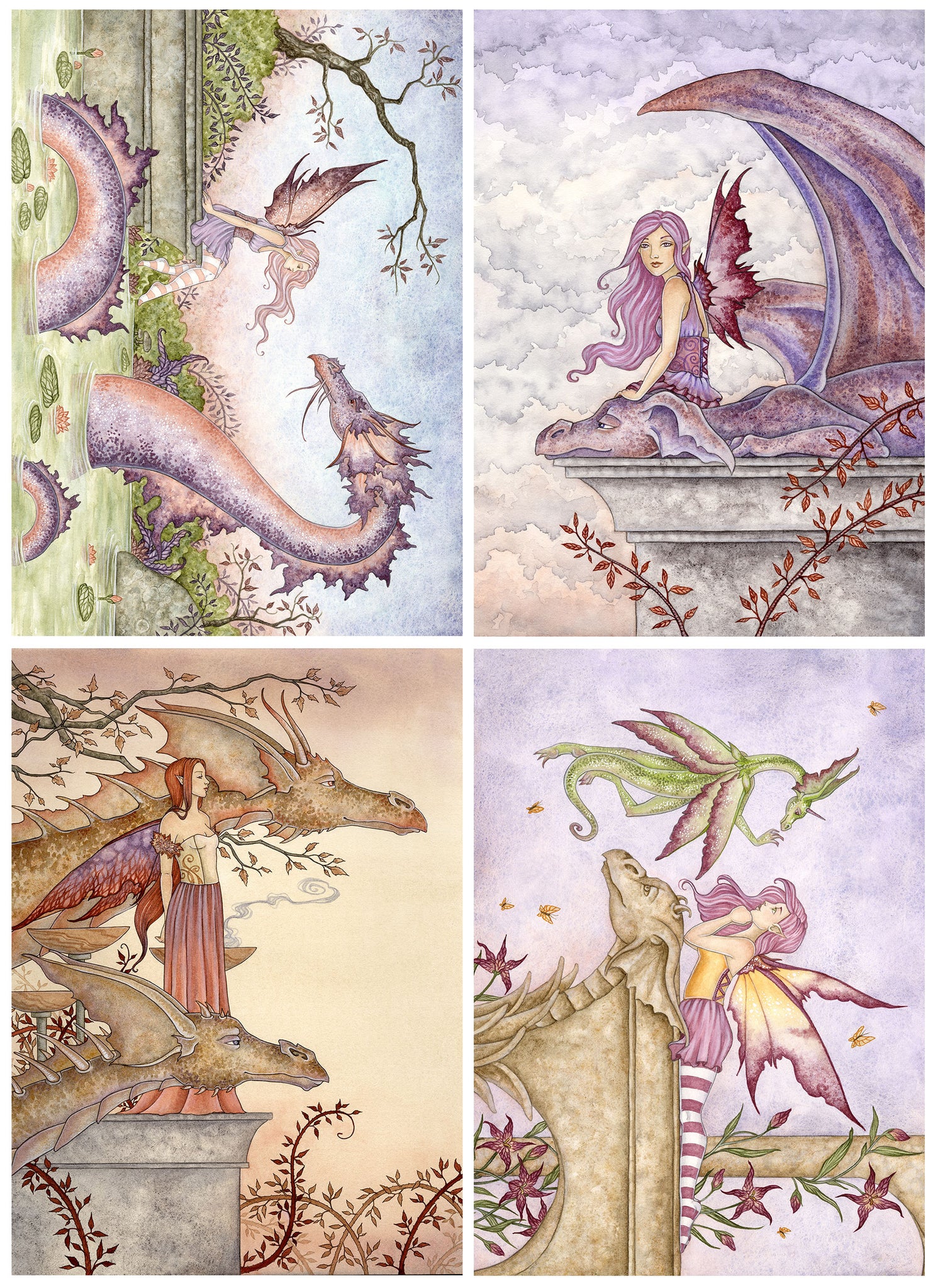 assorted dragons and fairies together as companions