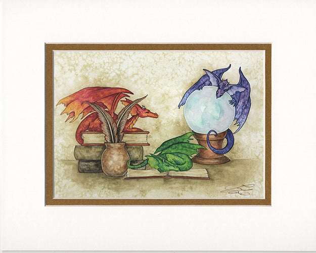 Matted Print - Dragons In The Library