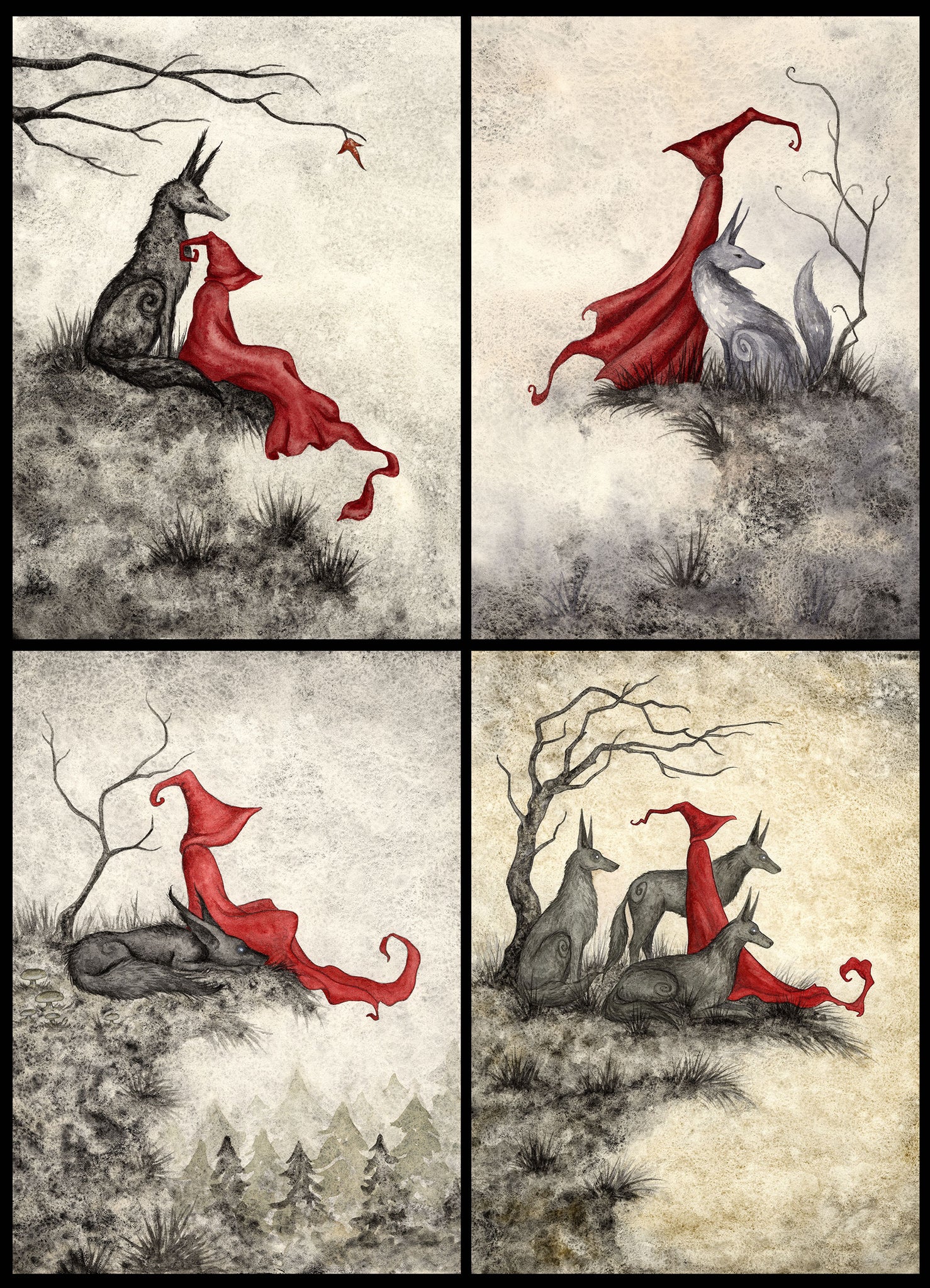 dark Red Riding Hood & the Big Bad Wolf themed art 