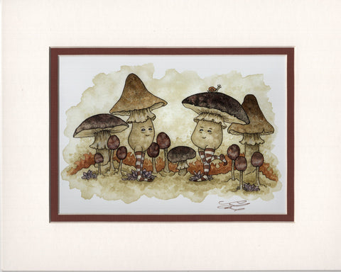 Matted Print - Happy Shrooms