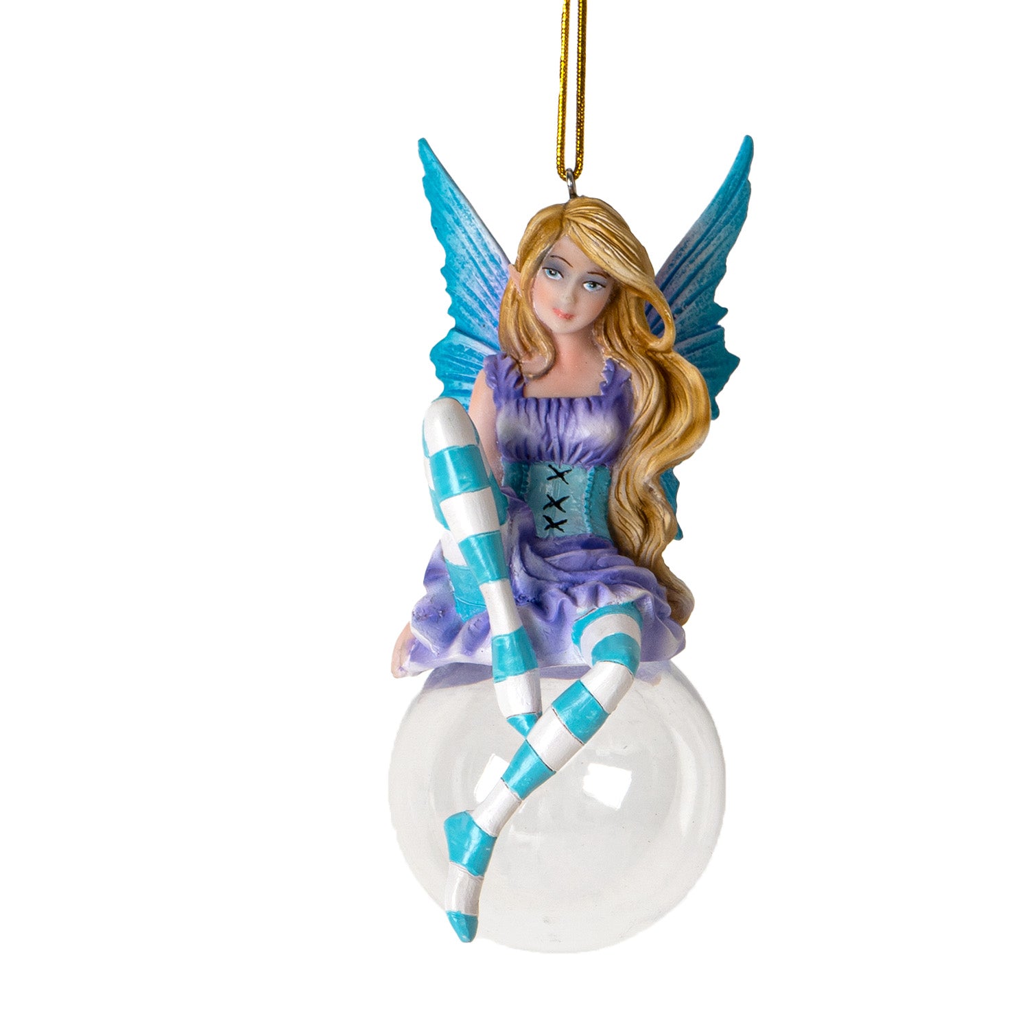 purple/teal fairy sitting on bubble hanging ornament