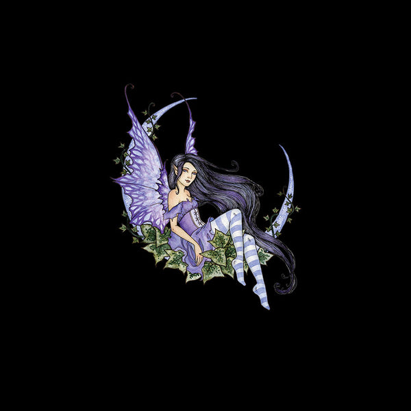 Fairy sitting on moon with ivy vines on a white background