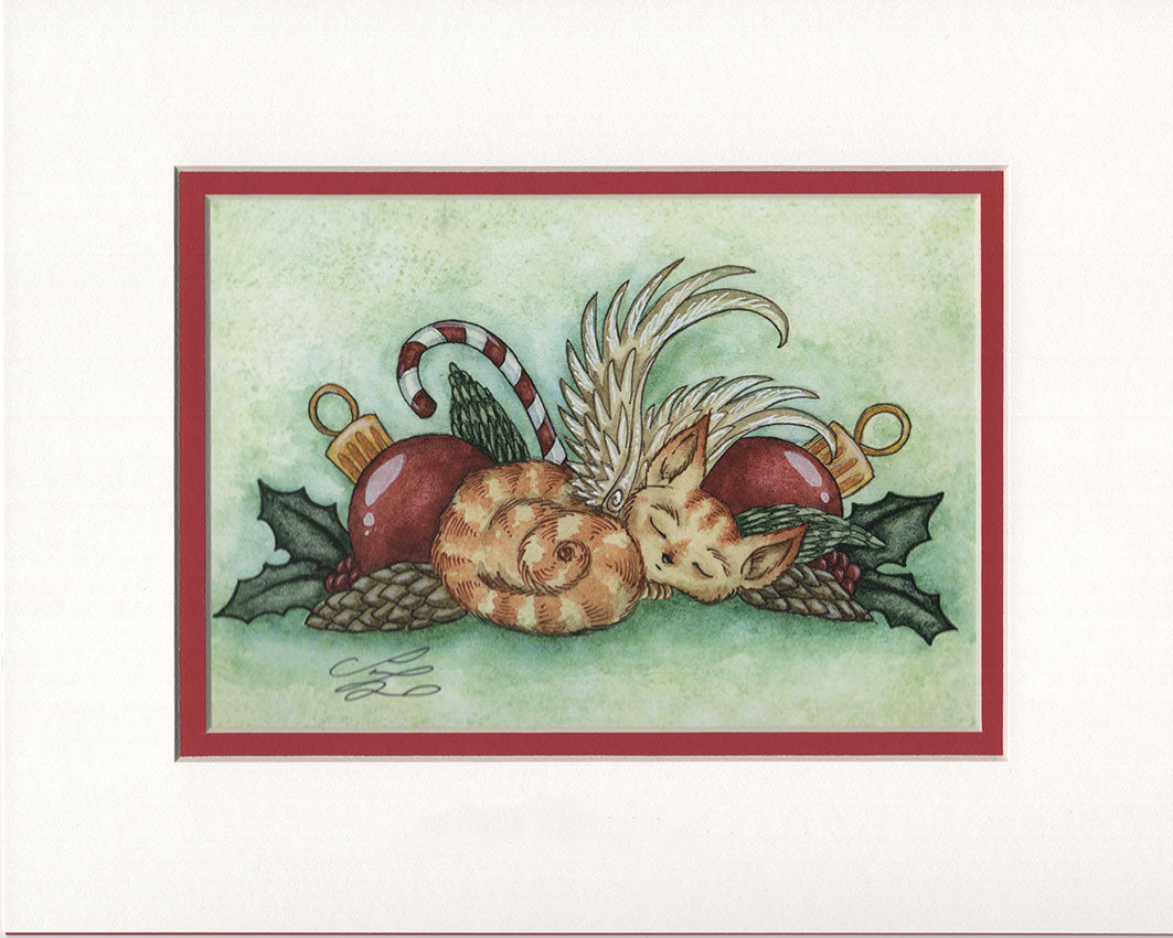 Matted Print - Christmas Kitty