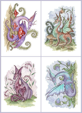 a collection of colorful dragon prints