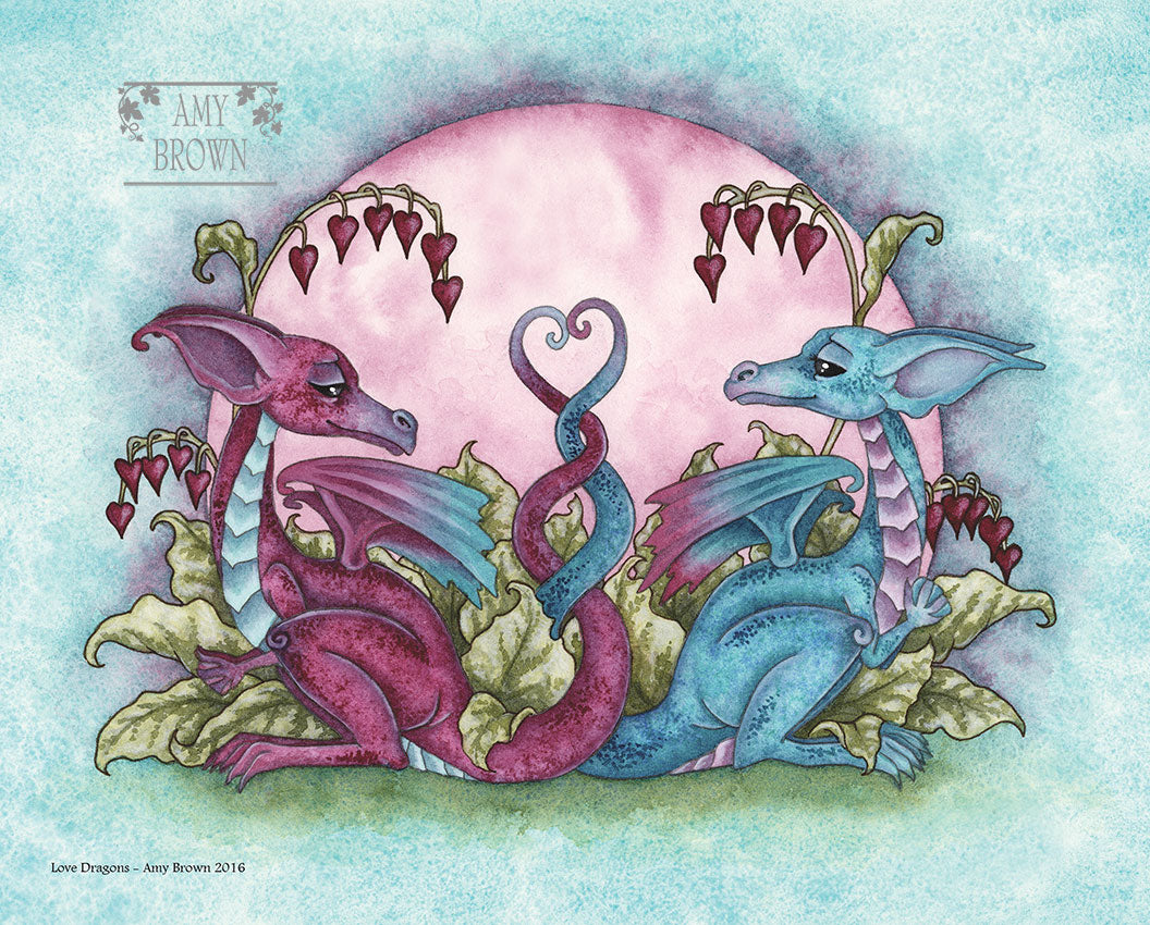 two dragons gaze lovingly at each other and entwine their tails