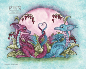 two dragons gaze lovingly at each other and entwine their tails