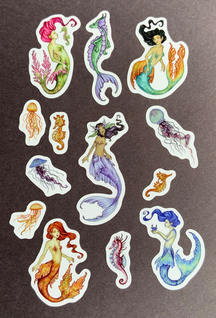 AoneFun Mermaid Stickers 12-Pack - Puffy Mermaid Decals For Kids & Craft Projects