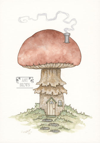 WATERCOLOR PAINTING - Mushroom House 5x7
