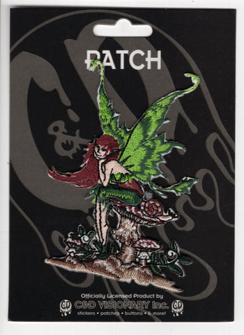 green fairy sitting on mushroom - embroidered patch