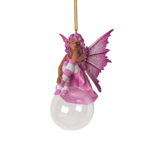 pink fairy sitting on bubble hanging ornament